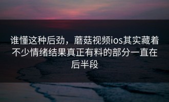 谁懂这种后劲，蘑菇视频ios其实藏着不少情绪结果真正有料的部分一直在后半段