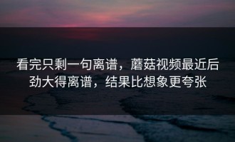 看完只剩一句离谱，蘑菇视频最近后劲大得离谱，结果比想象更夸张