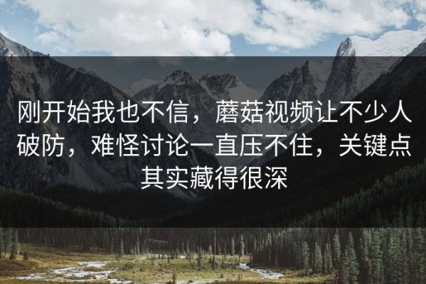 刚开始我也不信，蘑菇视频让不少人破防，难怪讨论一直压不住，关键点其实藏得很深