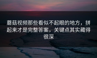 蘑菇视频那些看似不起眼的地方，拼起来才是完整答案，关键点其实藏得很深