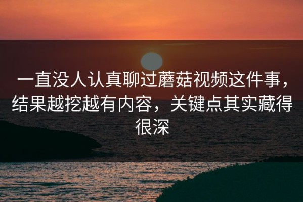 一直没人认真聊过蘑菇视频这件事，结果越挖越有内容，关键点其实藏得很深