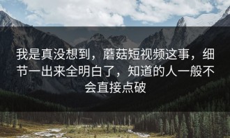 我是真没想到，蘑菇短视频这事，细节一出来全明白了，知道的人一般不会直接点破