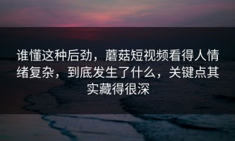 谁懂这种后劲，蘑菇短视频看得人情绪复杂，到底发生了什么，关键点其实藏得很深