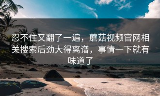 忍不住又翻了一遍，蘑菇视频官网相关搜索后劲大得离谱，事情一下就有味道了