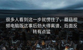 很多人看到这一步就愣住了，蘑菇视频电脑版这事后劲大得离谱，后面反转有点猛
