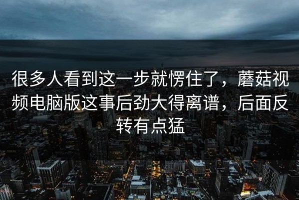 很多人看到这一步就愣住了，蘑菇视频电脑版这事后劲大得离谱，后面反转有点猛