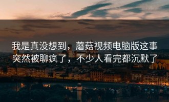 我是真没想到，蘑菇视频电脑版这事突然被聊疯了，不少人看完都沉默了