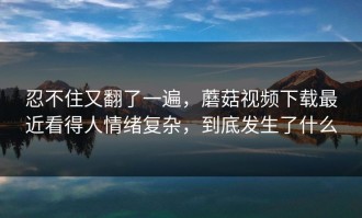 忍不住又翻了一遍，蘑菇视频下载最近看得人情绪复杂，到底发生了什么