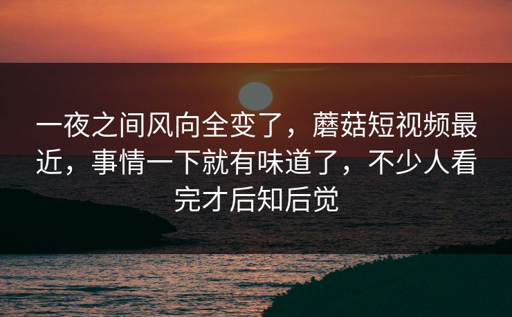一夜之间风向全变了，蘑菇短视频最近，事情一下就有味道了，不少人看完才后知后觉
