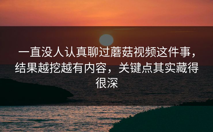 一直没人认真聊过蘑菇视频这件事，结果越挖越有内容，关键点其实藏得很深